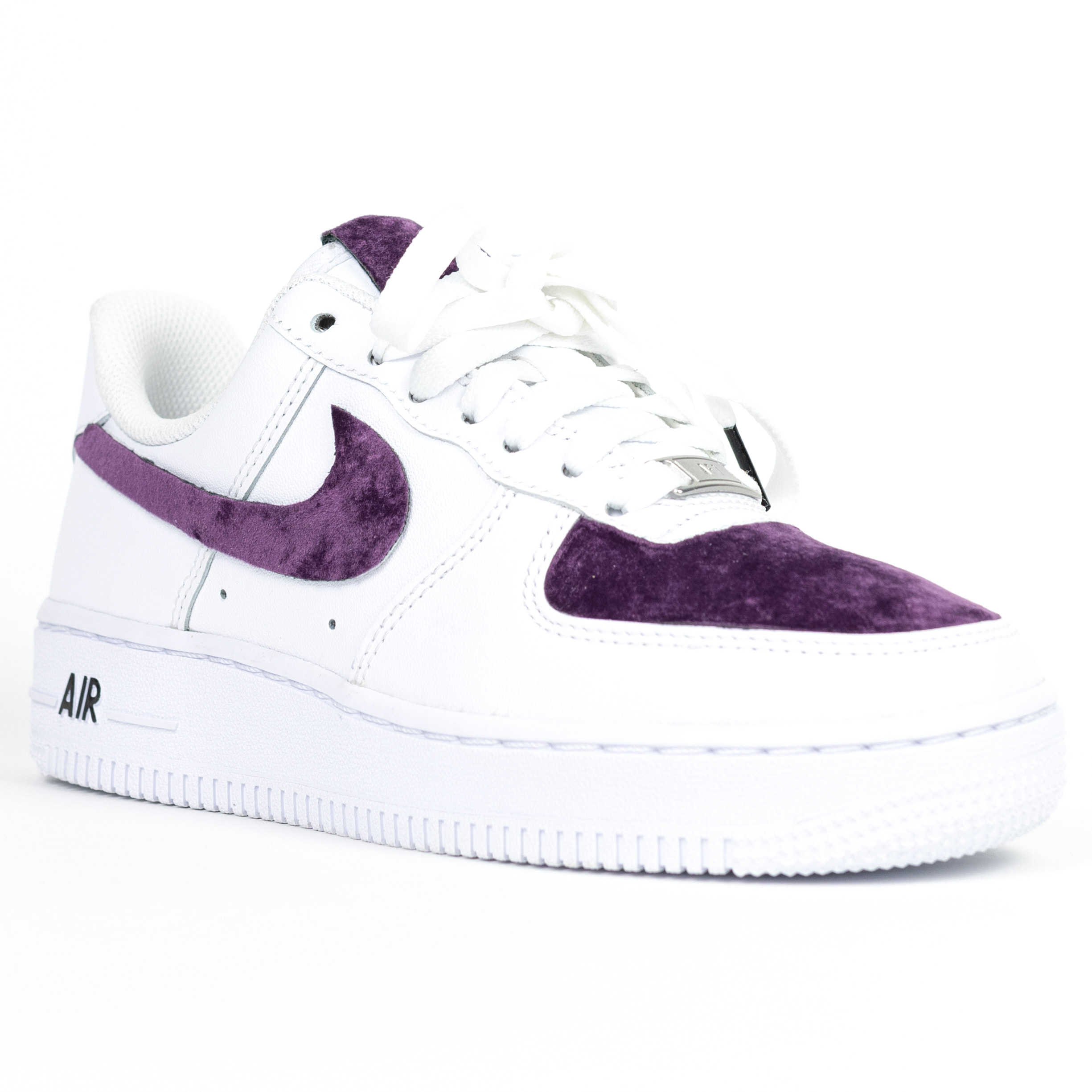 purple and white nike air force ones