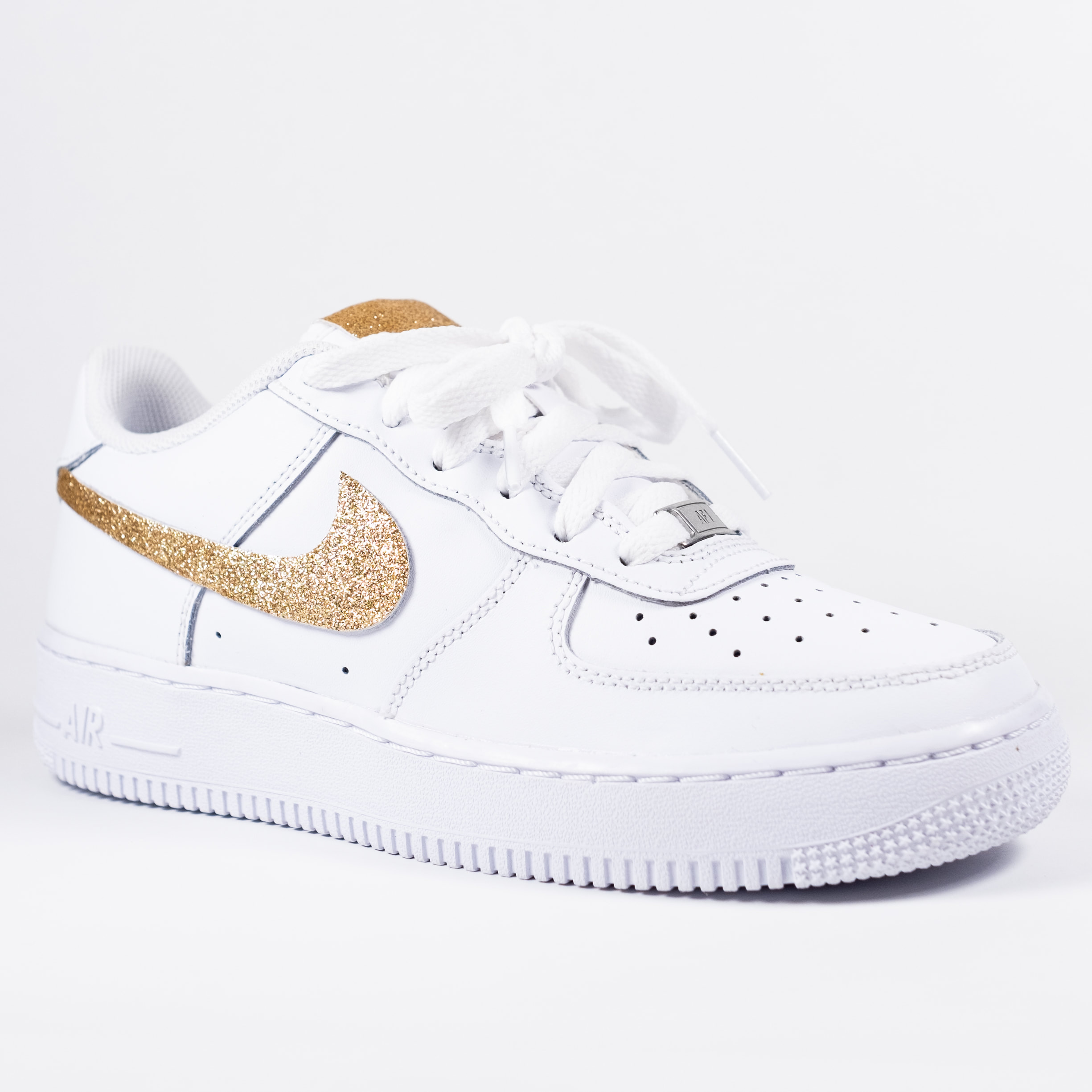 Nike, Shoes, Custom Rhinestone Gold Nike Air Force Ones Sparkle Size 8  Afs Swoop Diamonds