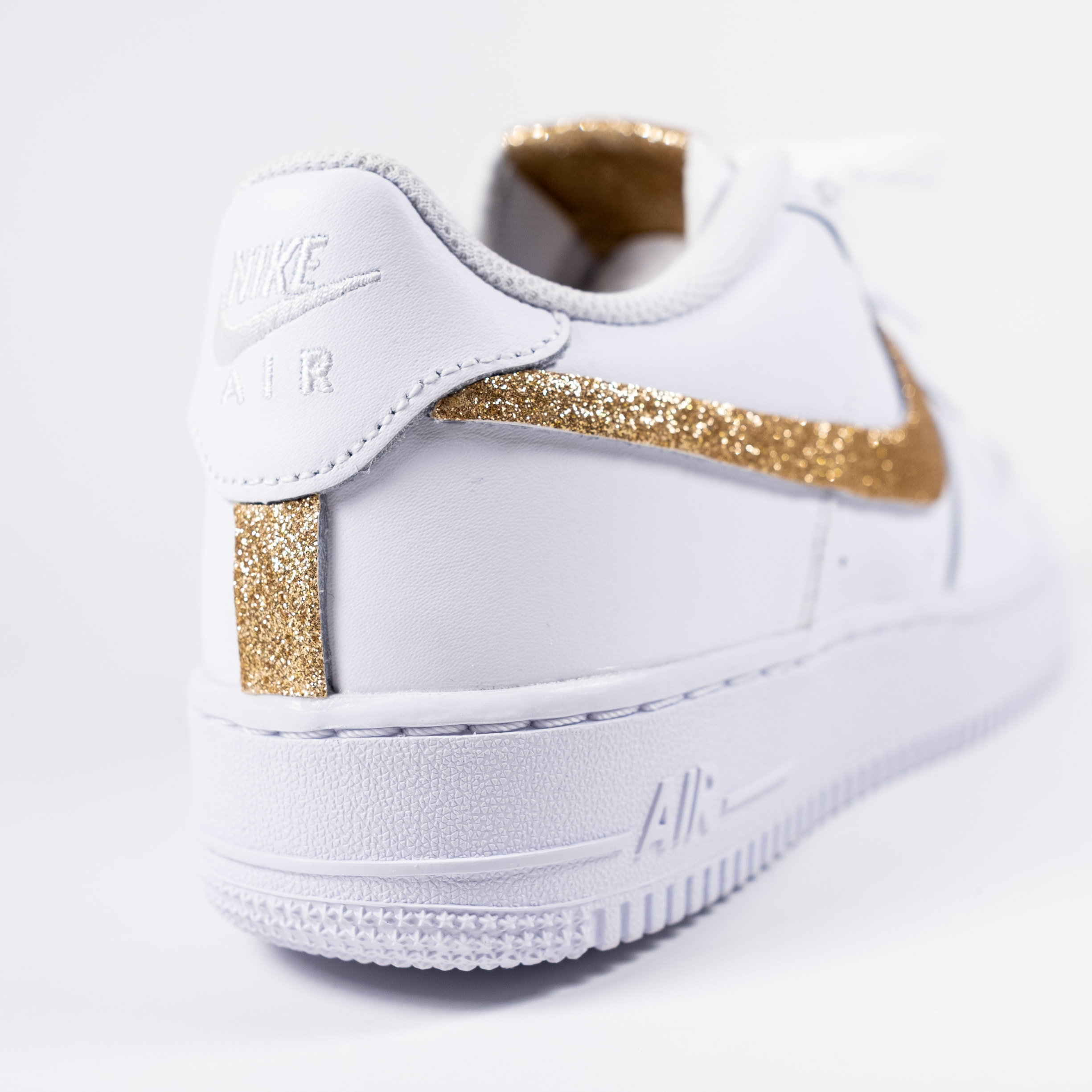 Nike Air Force 1 Custom "Shiny Gold" 👑 Flakes Splatter White  Shoes Mens Womens