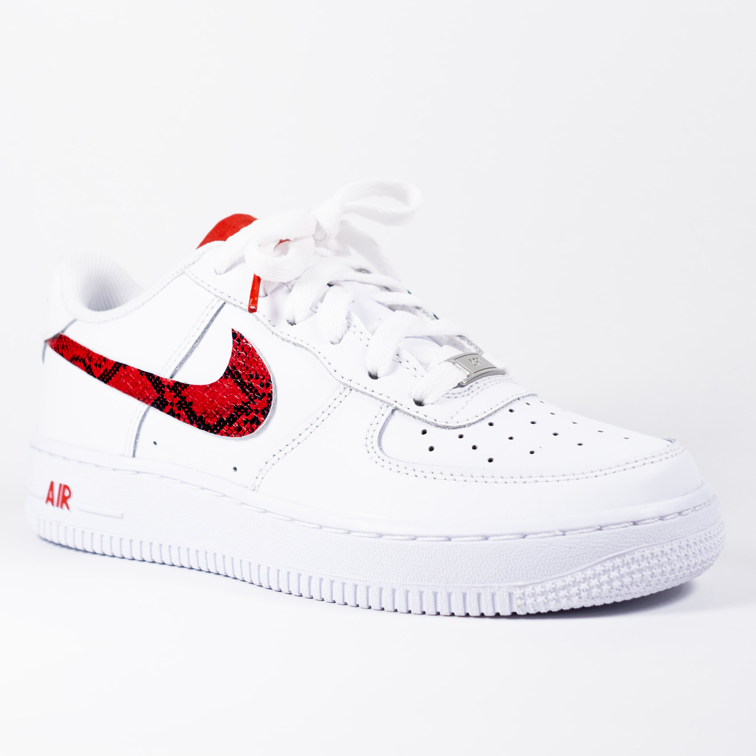Nike Air Force 1 White Custom 'Red+Black Pixels' Edition