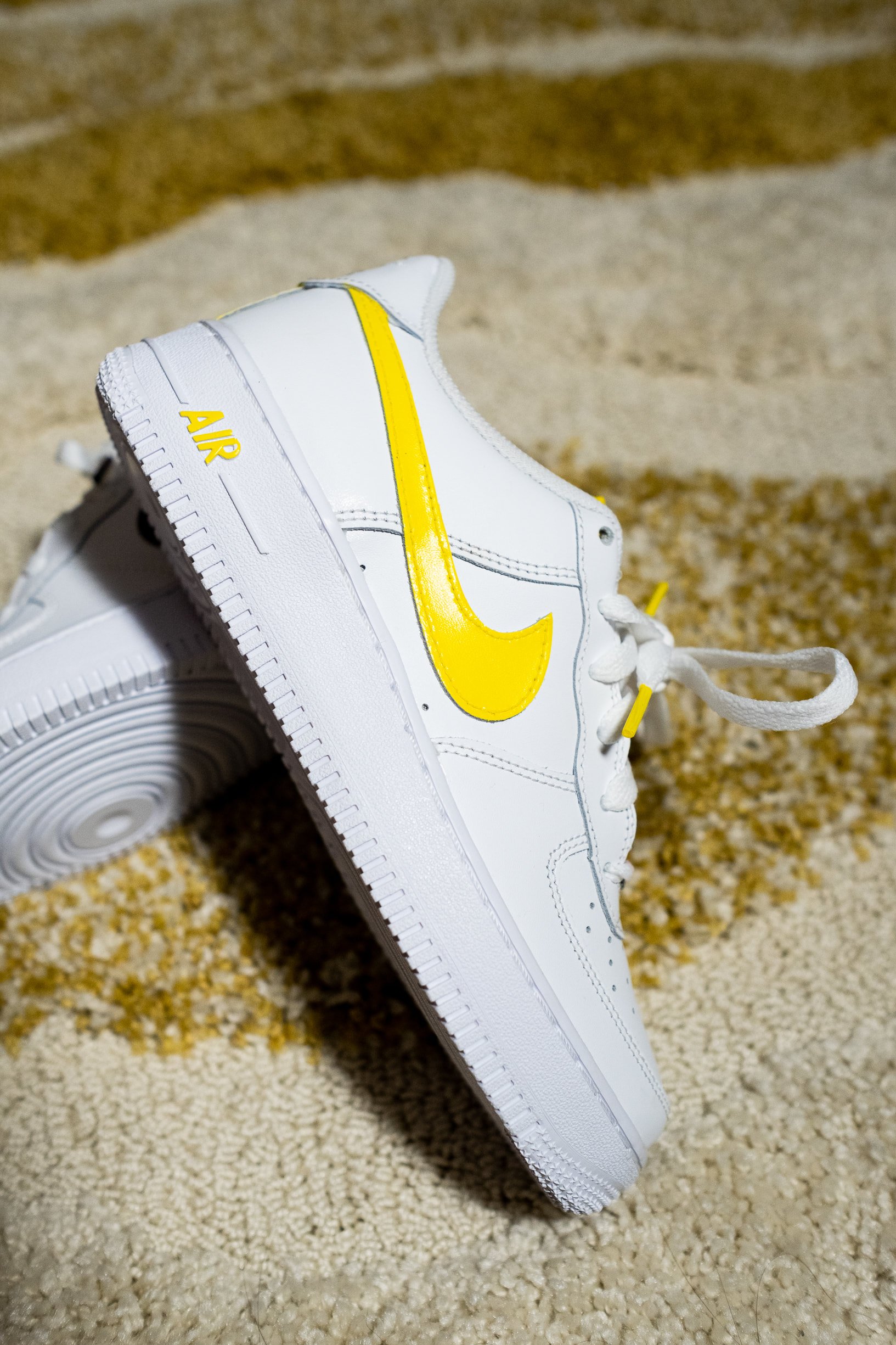 Yellow Check Swoosh Custom Air Force 1 - Hand Painted AF1 - Custom