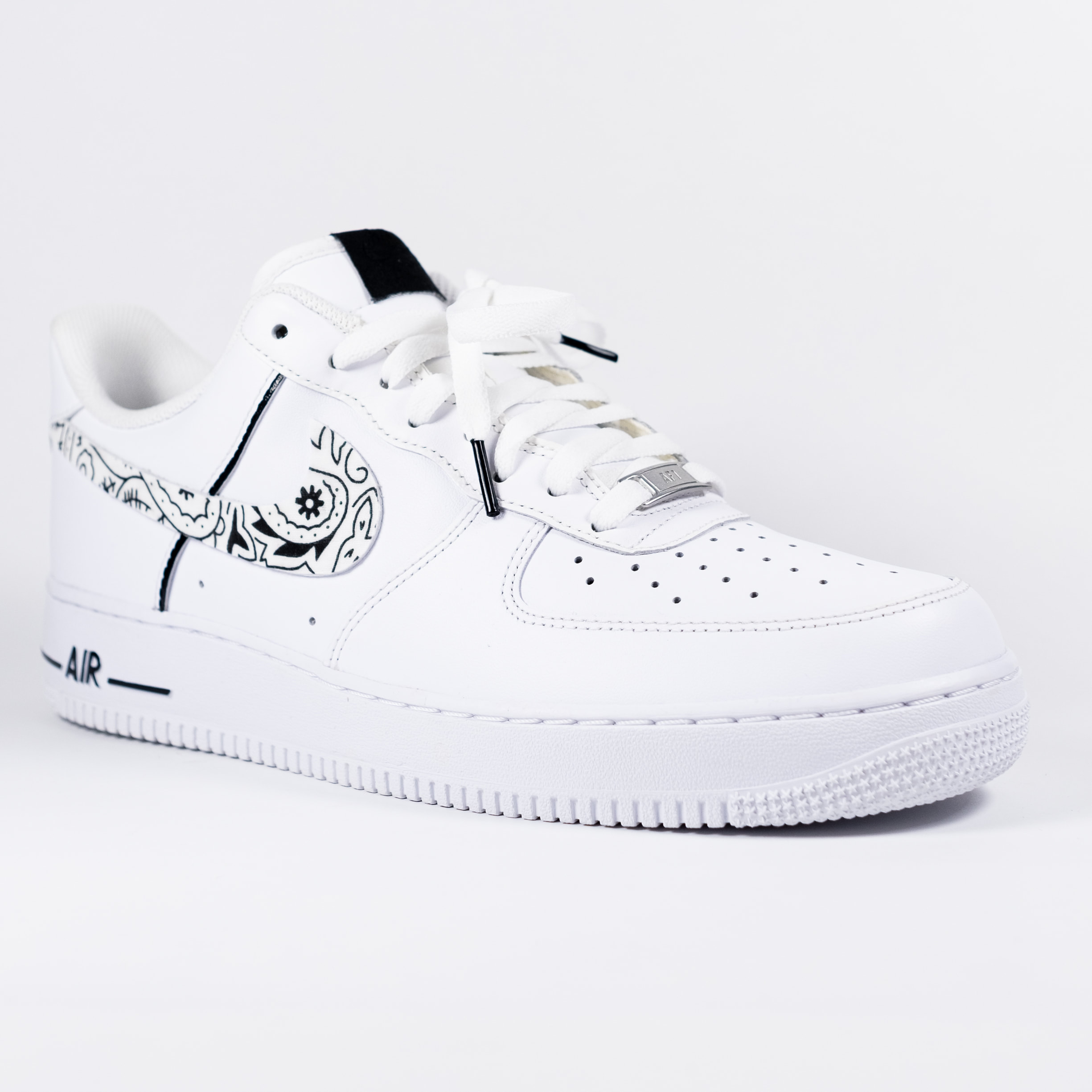 White Bandana Custom Nike Air Force 1 Shoes White Low Swoosh - Bandana Fever