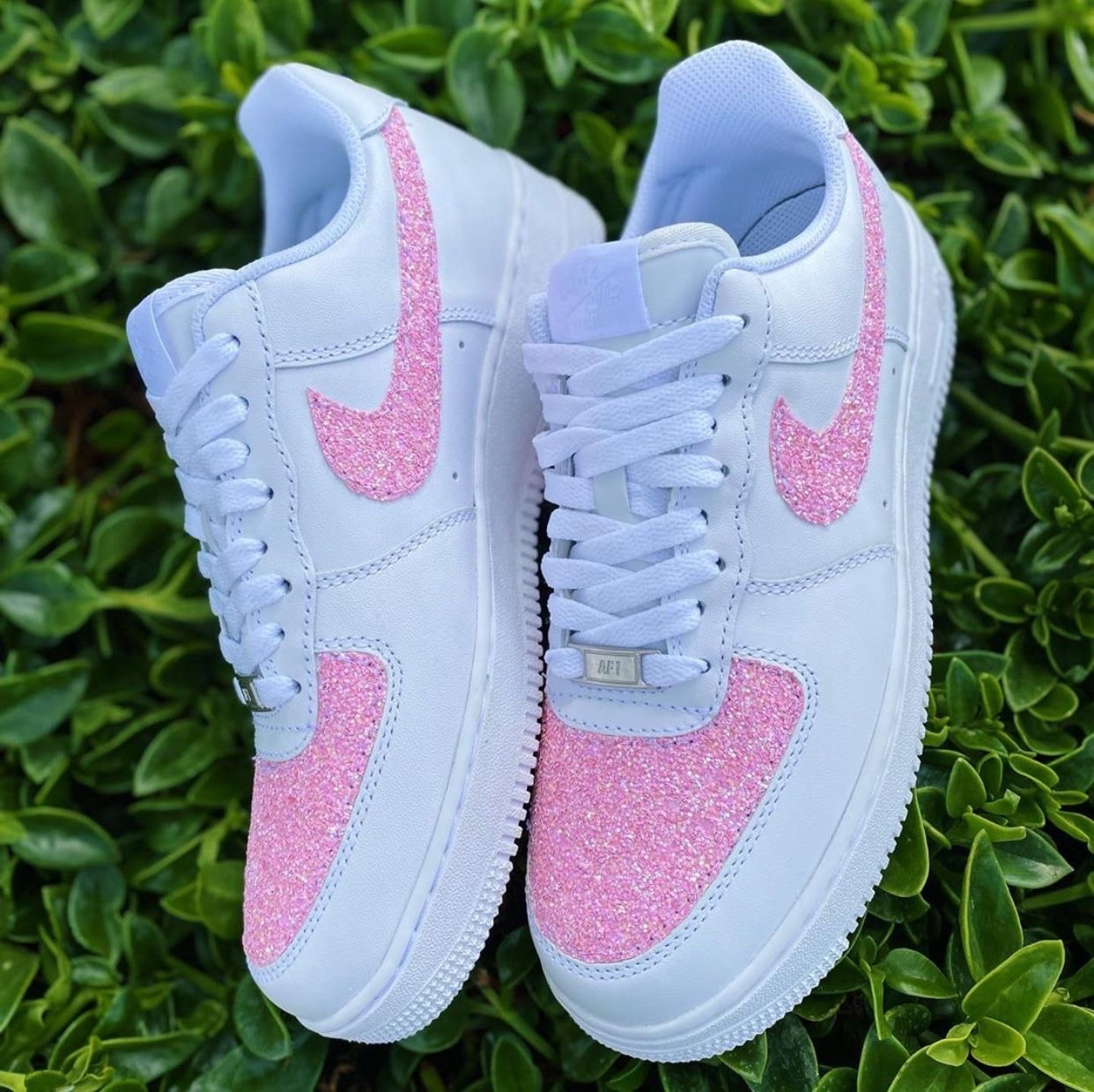 Private Special Order for Lux- Pink Glitter AF1 wmns sz 6 Toebox+Swooshes